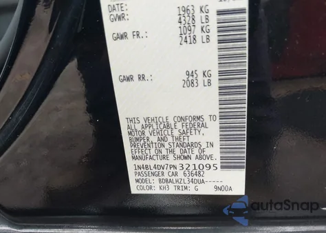 2023 Nissan Altima Sv Fwd from USA, damaged, VIN 1N4BL4DV7PN321095